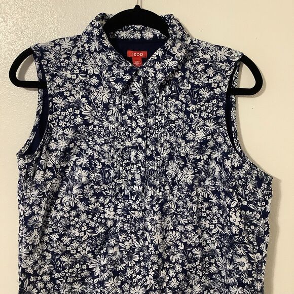 Izod Navy Floral Cottagecore Summer Linen Blend Retro Daisy Dainty Mini Dress 2X - Picture 2 of 12